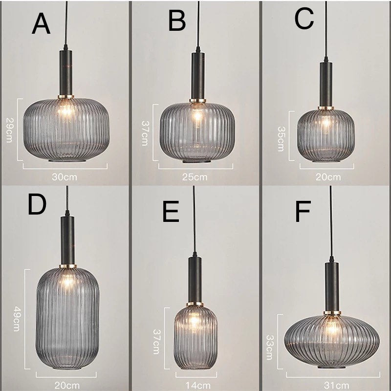 Modern Pendant Light with Ribbed Glass Shade
