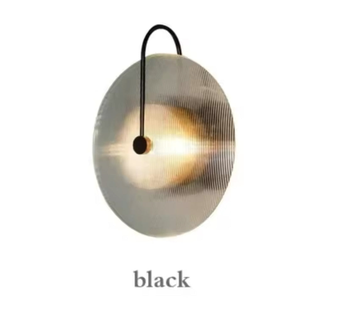 Modern LED Gold Wall Sconce with Ribbed Glass Shade