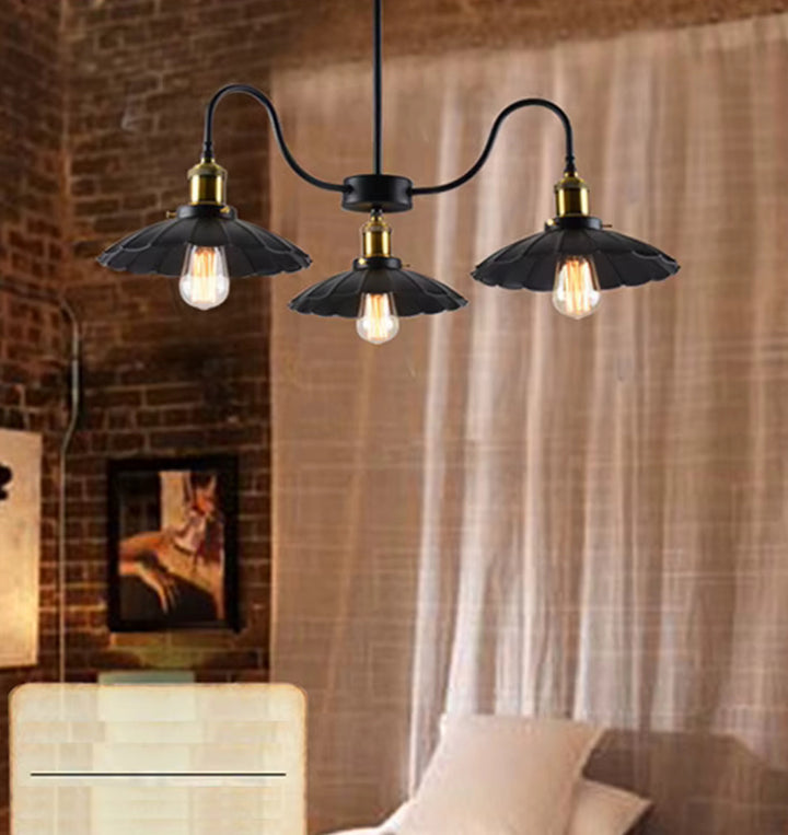 Vintage Iron Rope Chandelier with Fluted Shades