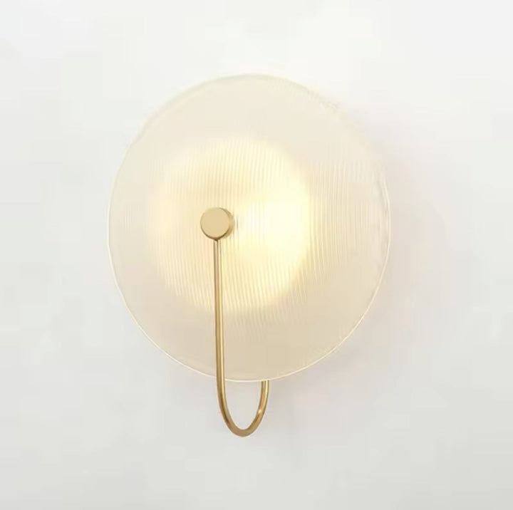 Modern LED Gold Wall Sconce with Ribbed Glass Shade