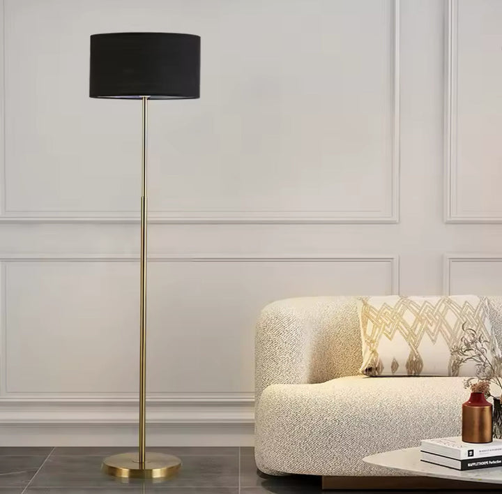 Modern Floor Lamp with Gold Stand and Fabric Shade