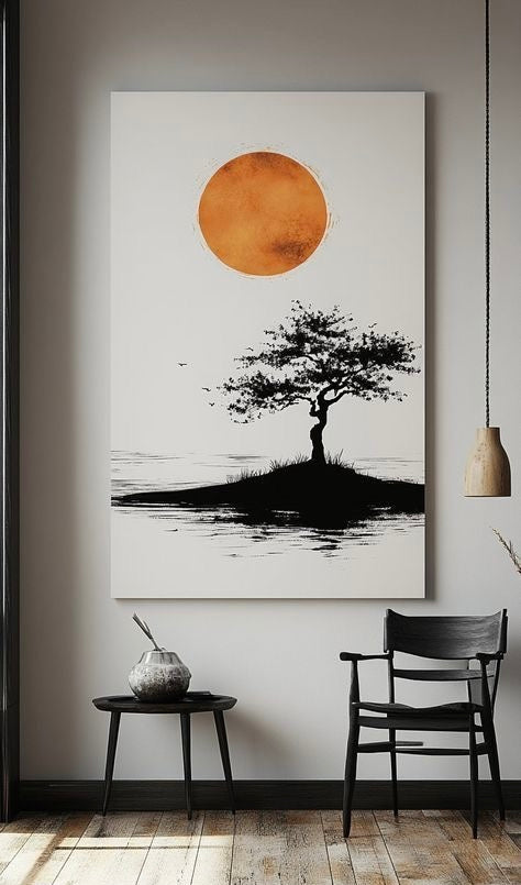 Minimalist Tree & Sun Canvas Wall Art