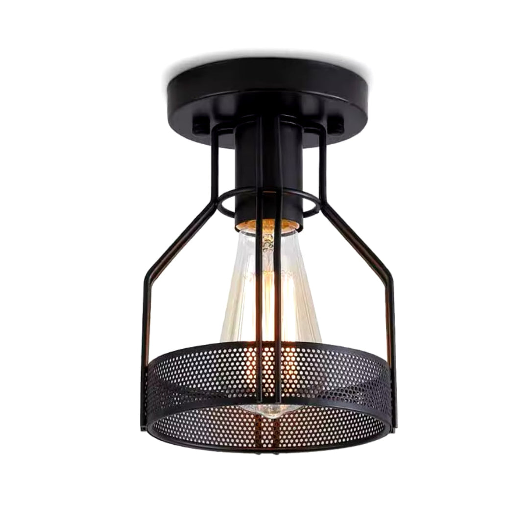 Industrial Black Ceiling Light with Mesh Design