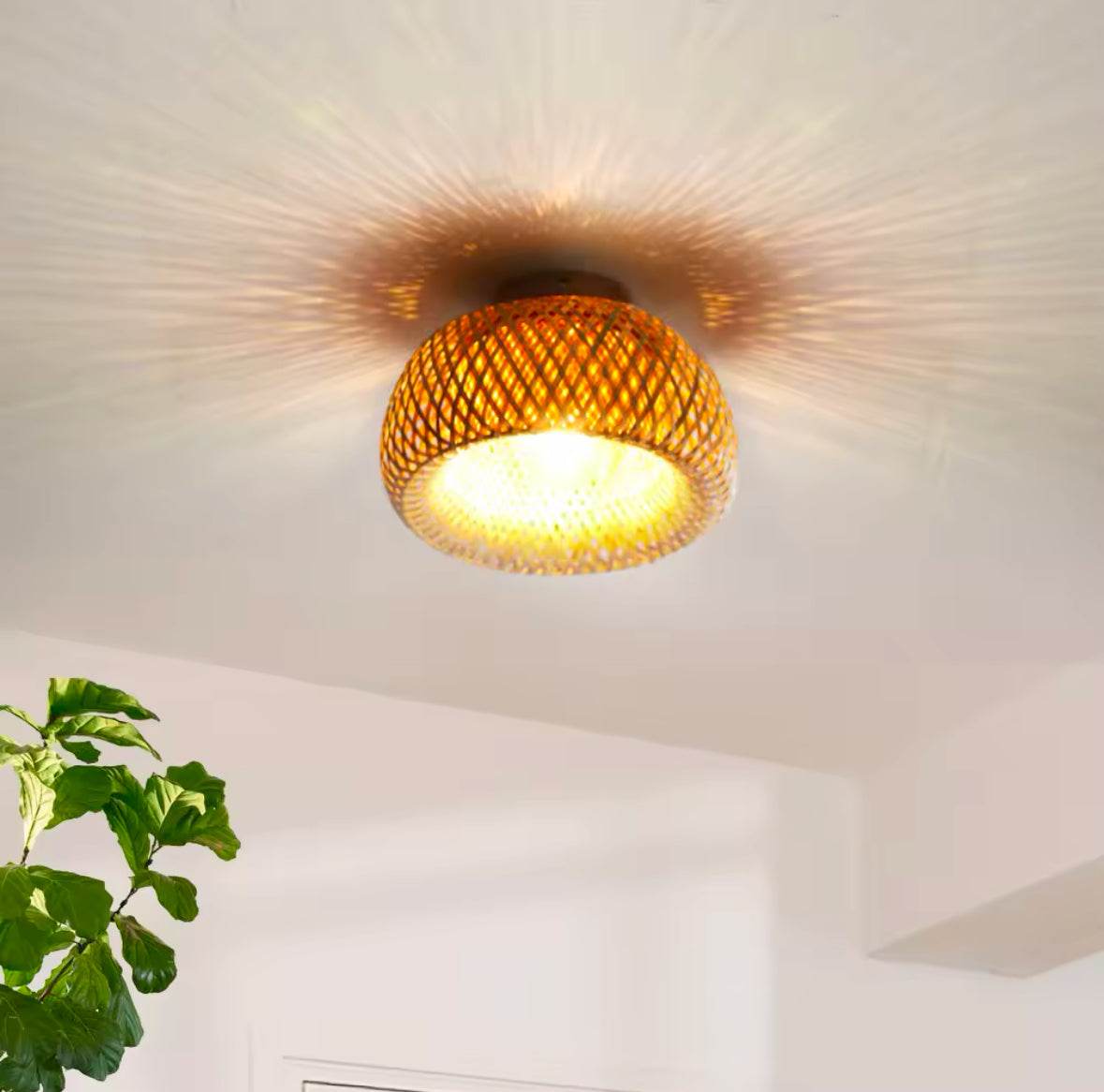 Rustic Woven Bamboo Wall Lamp with Warm Lighting EffectBring a