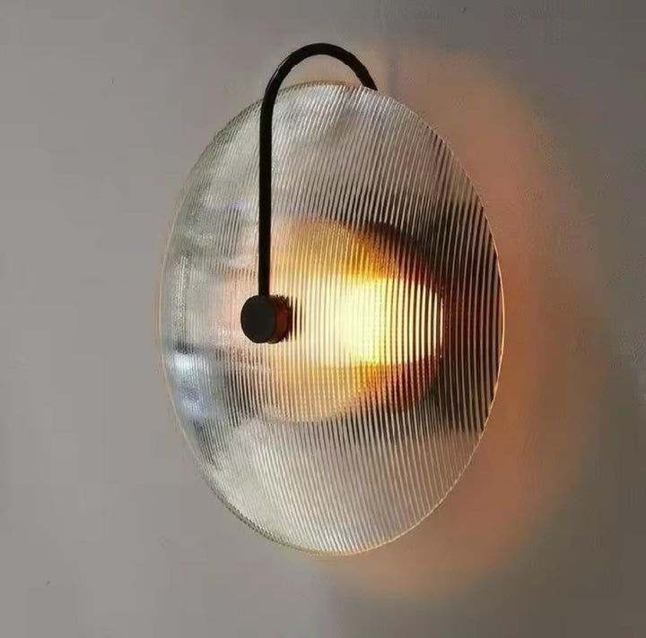 Modern LED Gold Wall Sconce with Ribbed Glass Shade