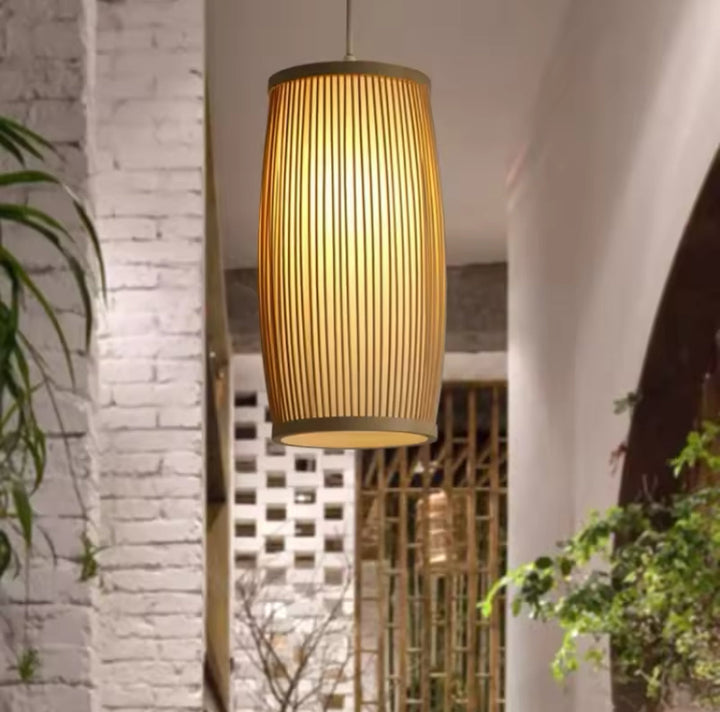 Pendant Light with Bamboo Striped Shade