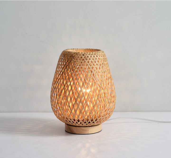 Woven Bamboo Table Lamp with Light Pattern Effect