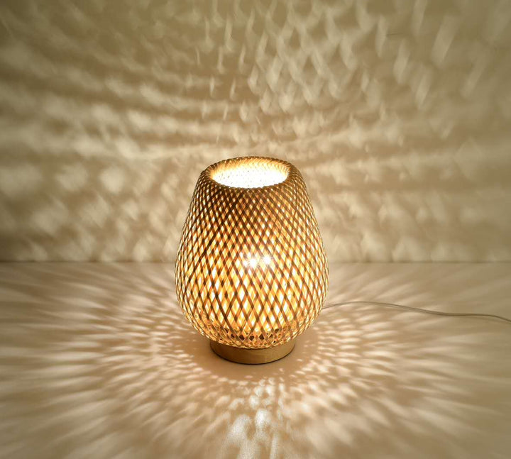 Woven Bamboo Table Lamp with Light Pattern Effect