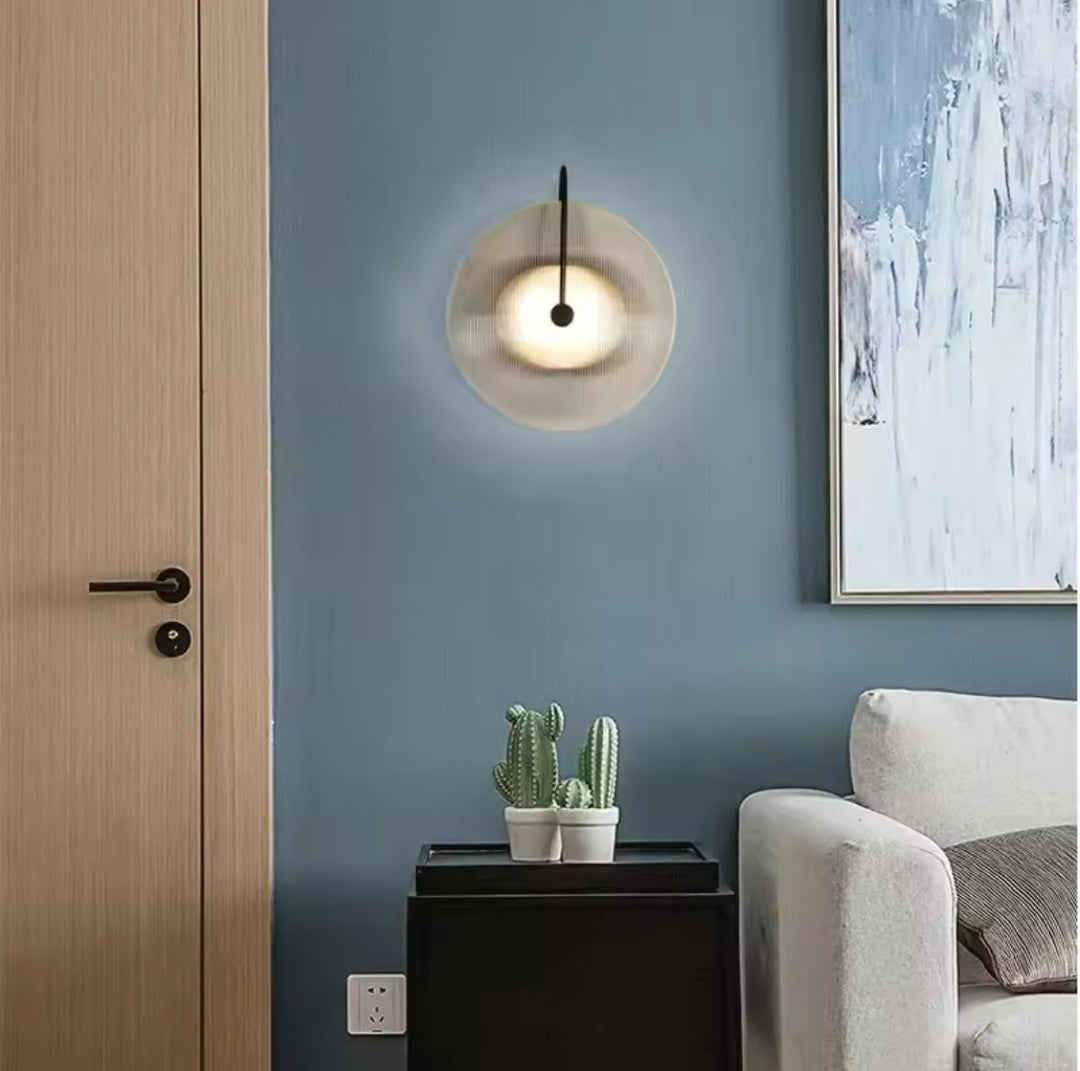 Modern LED Gold Wall Sconce with Ribbed Glass Shade