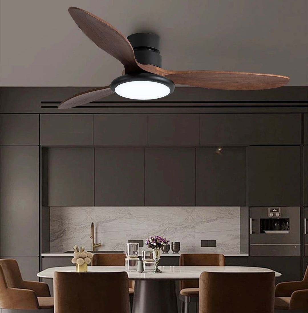 Modern Wooden Blade Ceiling Fan with LED Light