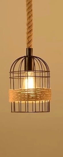 Rustic Rope Pendant Light with Cage Design