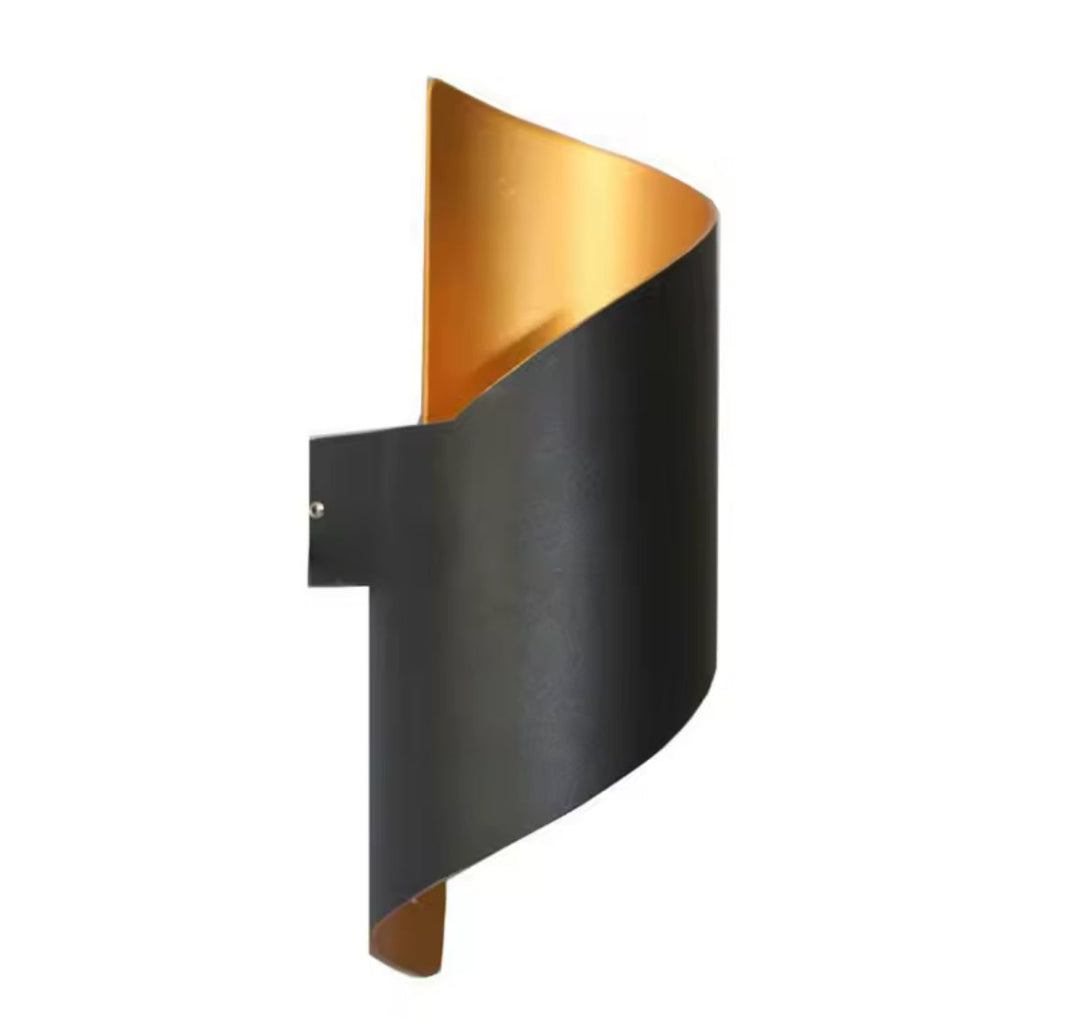 Modern LED Wall Sconce with Black and Gold Spiral Design