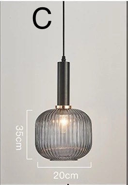Modern Pendant Light with Ribbed Glass Shade
