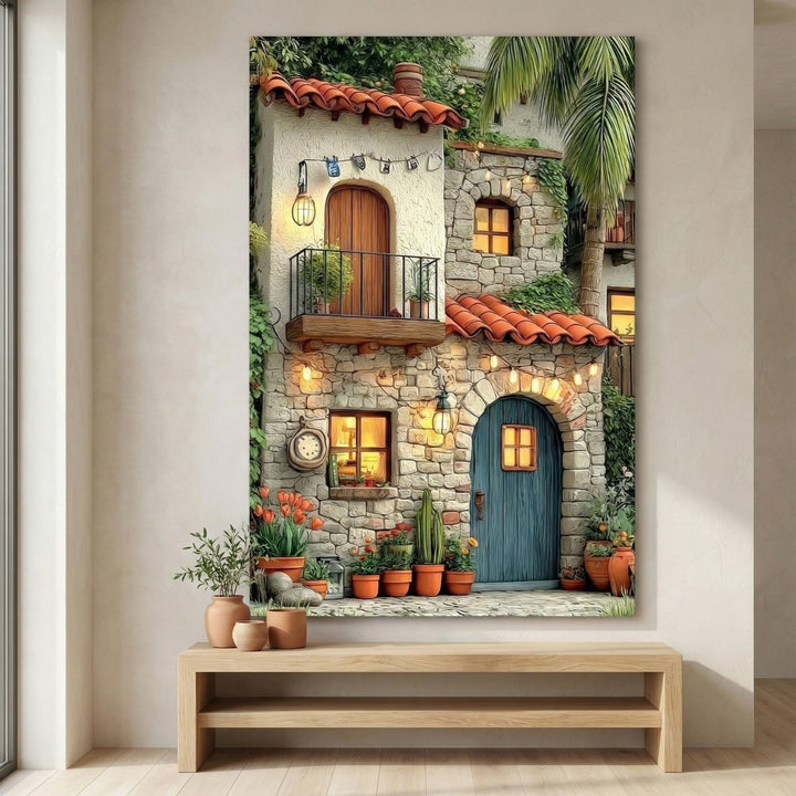Mediterranean Stone House Canvas Wall Art