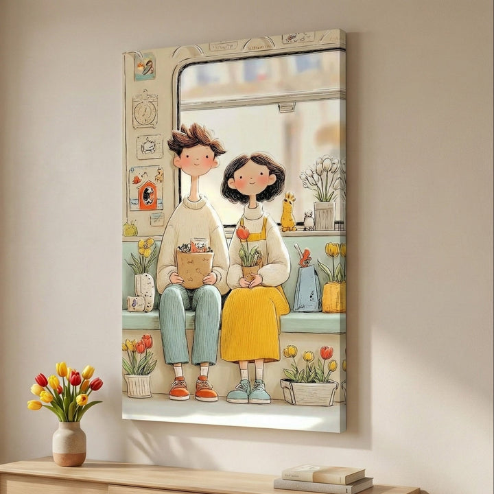 Cozy Couple Illustration Canvas Wall Art