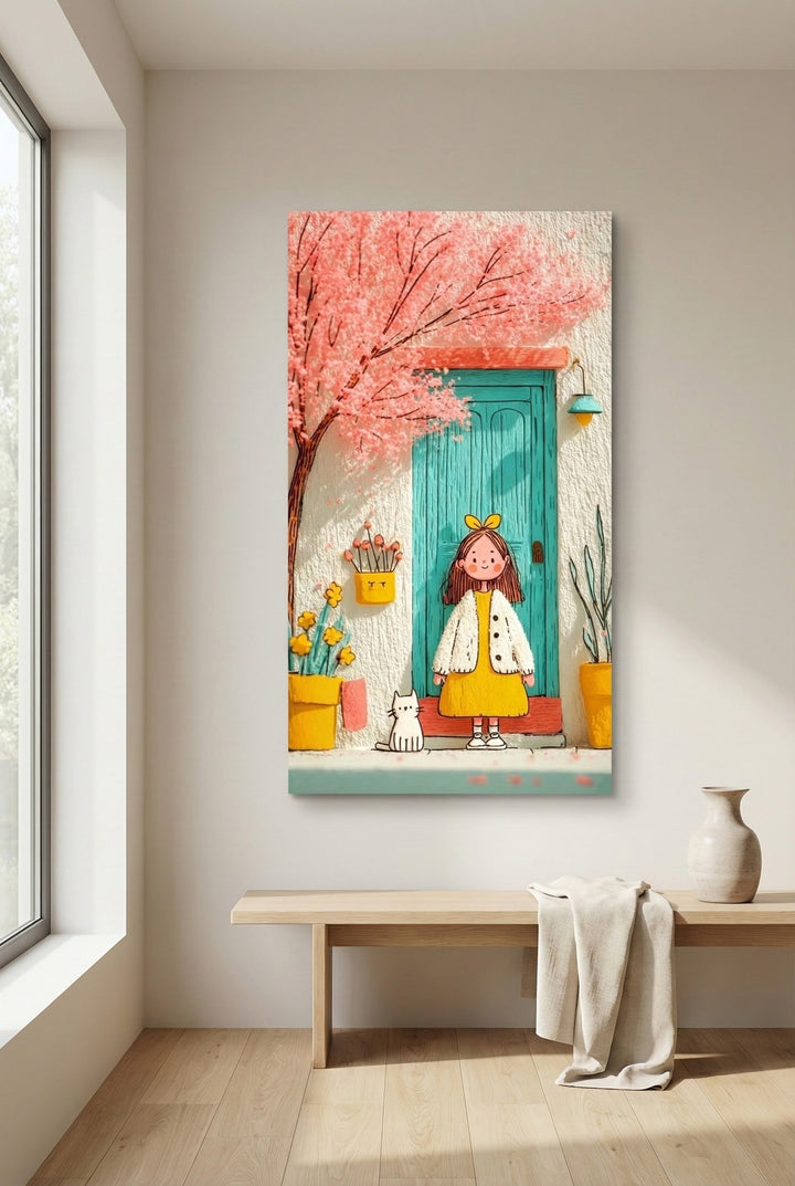 Whimsical Girl at the Door Canvas