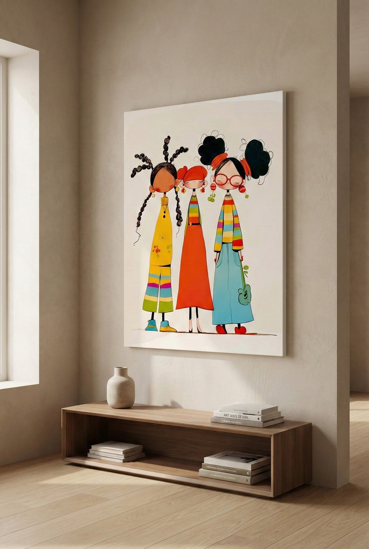 Whimsical Trio Friends Canvas