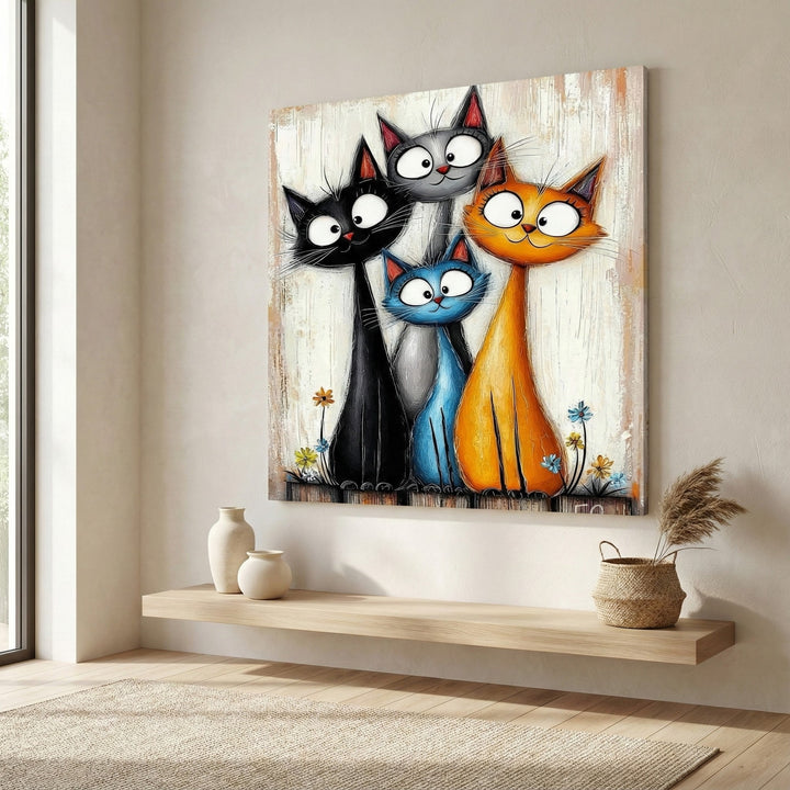 Playful Cat Family Canvas Wall Art