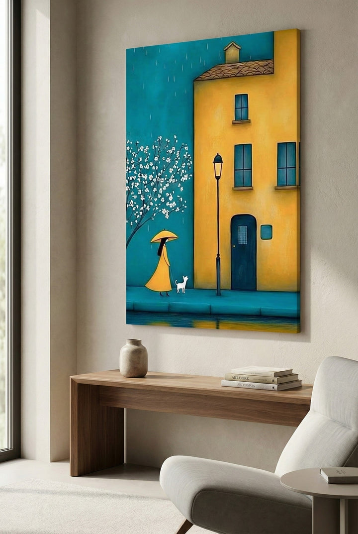 Rainy Street Girl Canvas Art