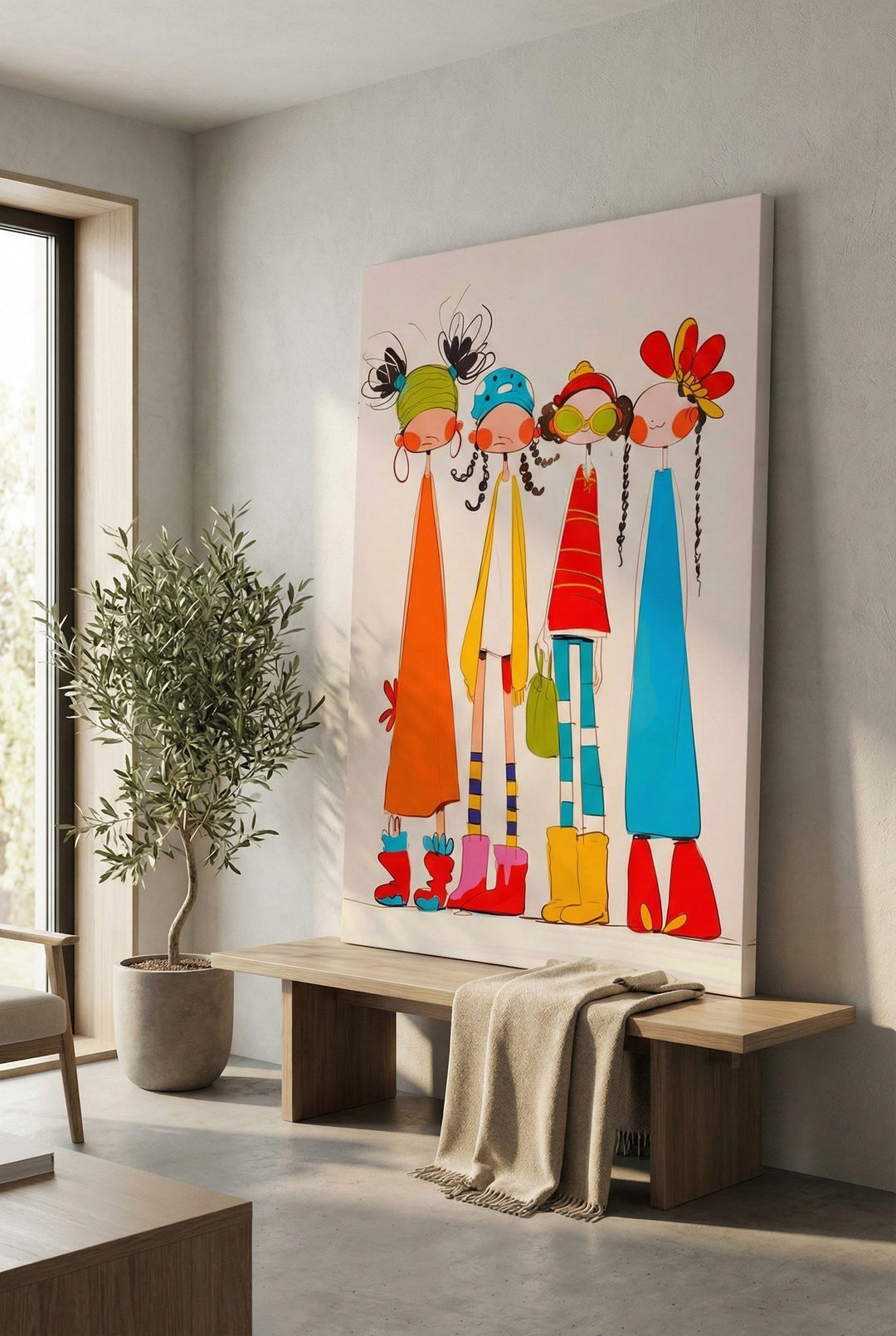 Colorful Friends Illustrated Canvas | Playful Wall Art โ Wadi Home