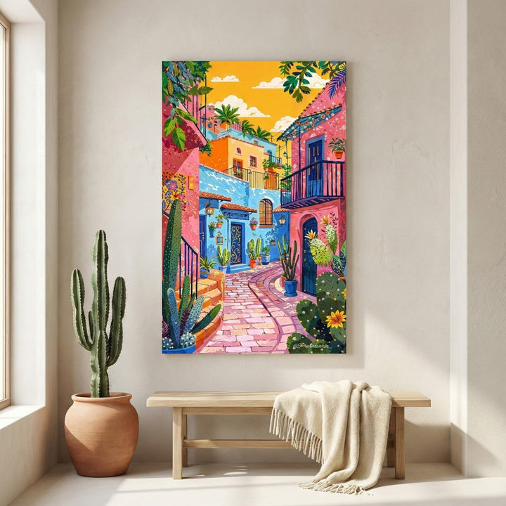 Colorful Mediterranean Street Canvas Art