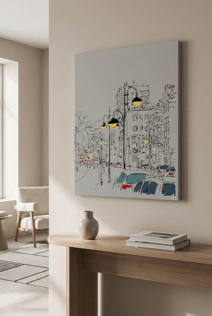 Urban Sketch Street Lights Canvas