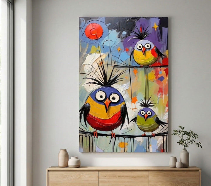Colorful Birds Abstract Canvas Wall Art