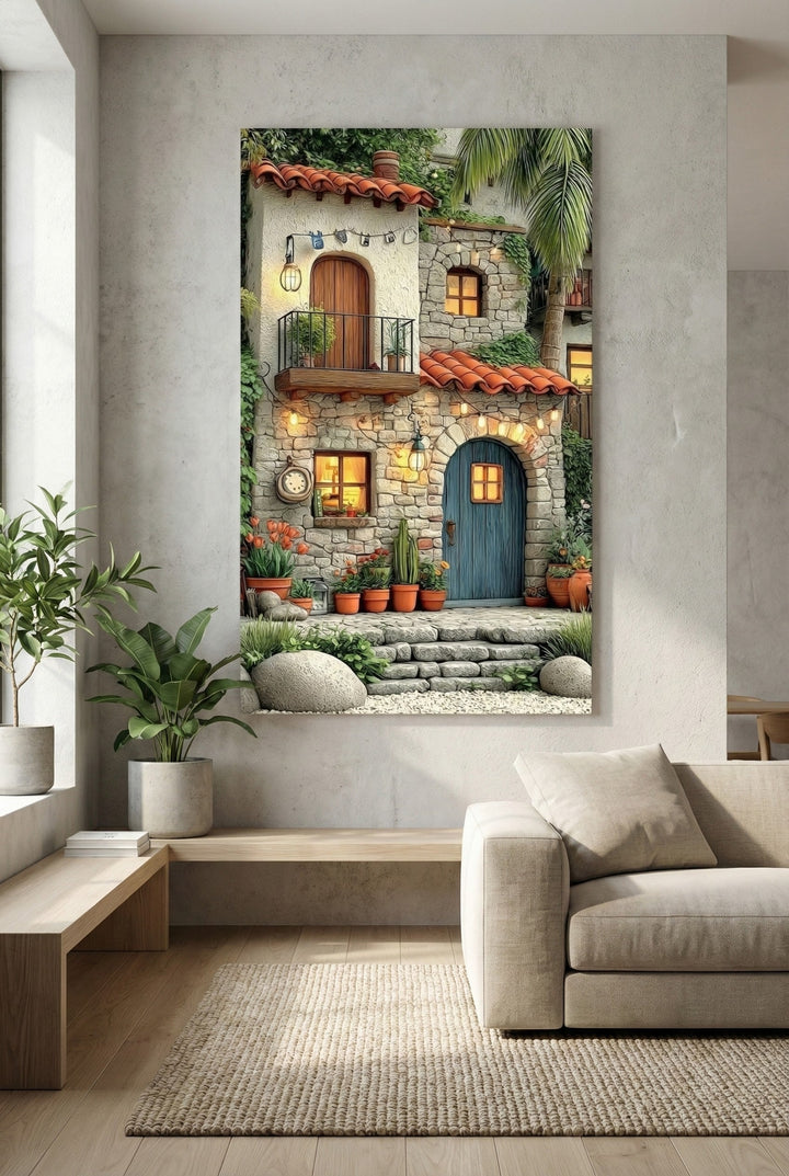 Mediterranean Stone House Canvas Art