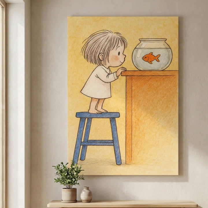Curious Child & Goldfish Canvas Wall Art
