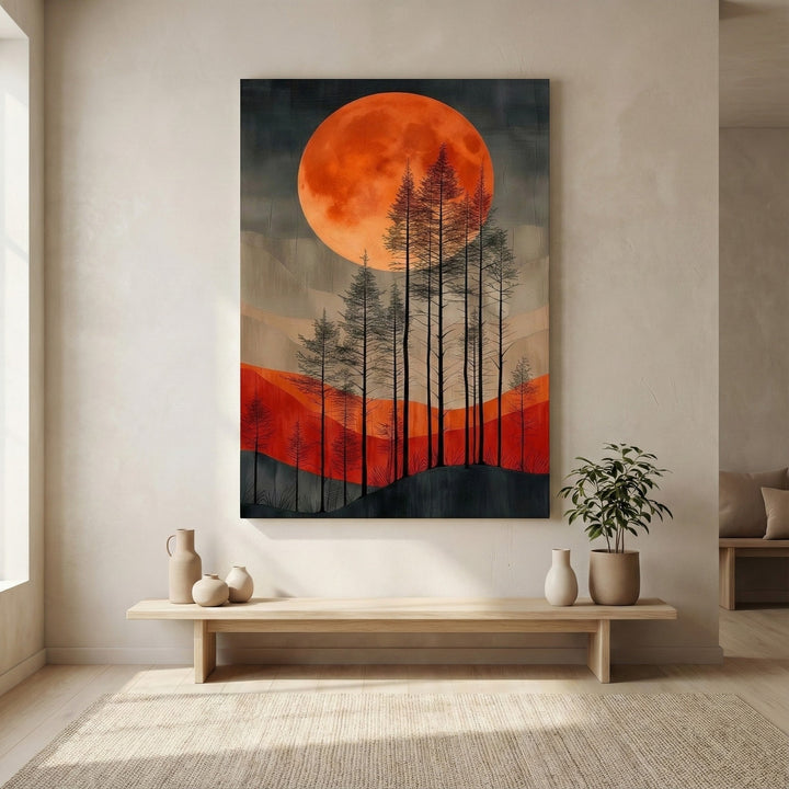 Crimson Moon Forest Canvas Wall Art