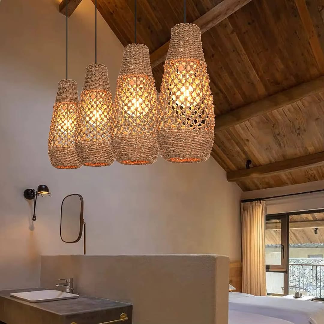 Coastal Woven Bamboo Pendant Light Trio