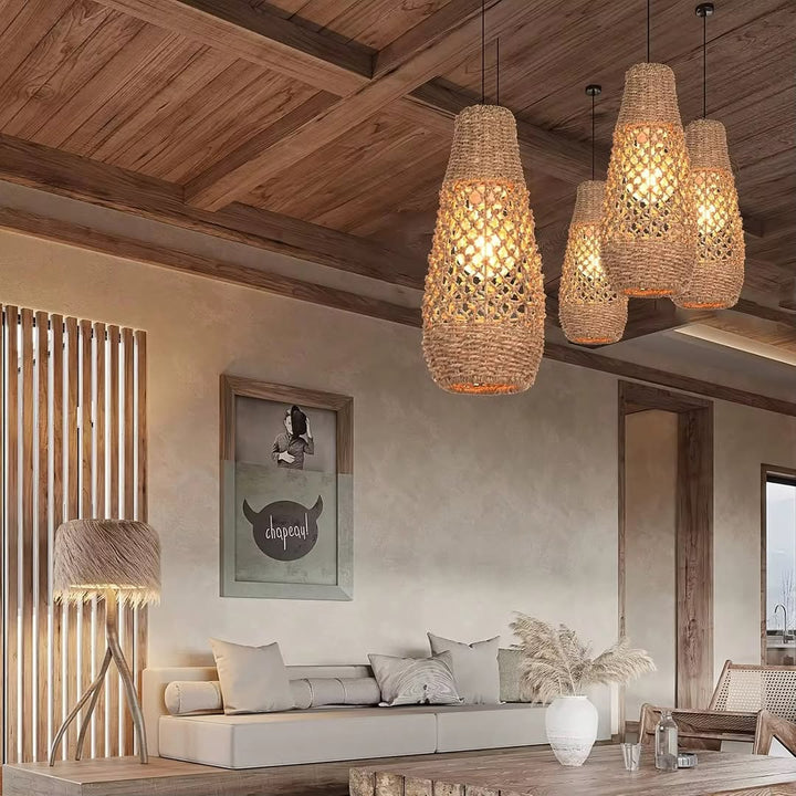 Coastal Woven Bamboo Pendant Light Trio