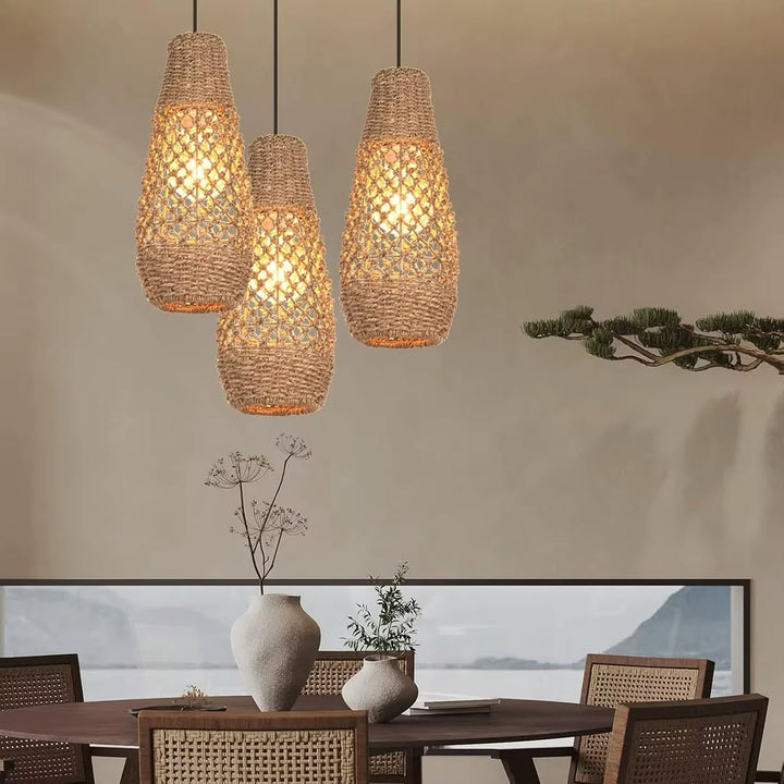 Coastal Woven Bamboo Pendant Light Trio