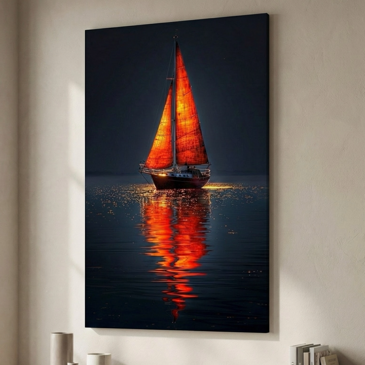 Crimson Sail Reflection Canvas