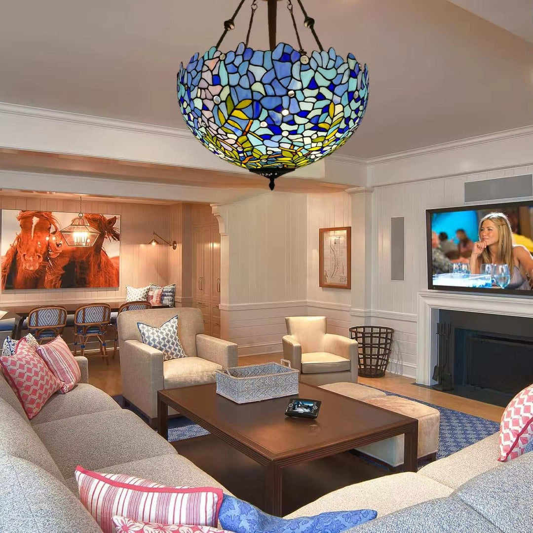 Blue Tiffany Semi-Flush Ceiling Light