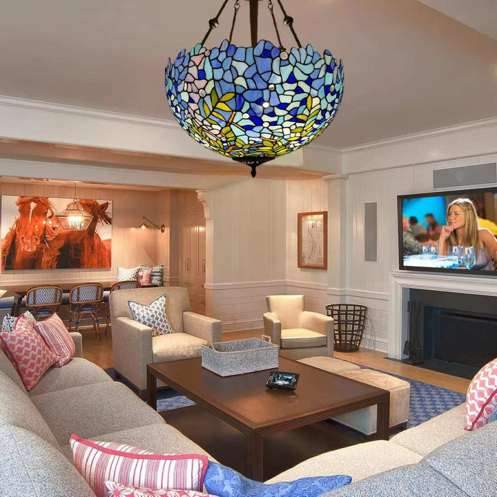 Blue Tiffany Semi-Flush Ceiling Light