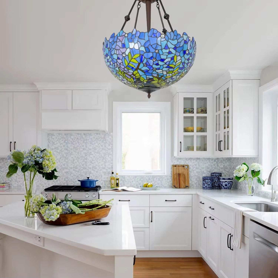 Blue Tiffany Semi-Flush Ceiling Light