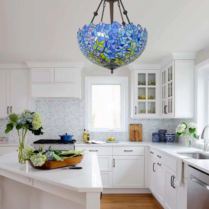 Blue Tiffany Semi-Flush Ceiling Light