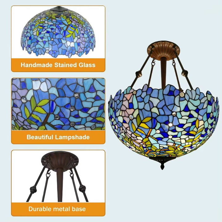 Blue Tiffany Semi-Flush Ceiling Light