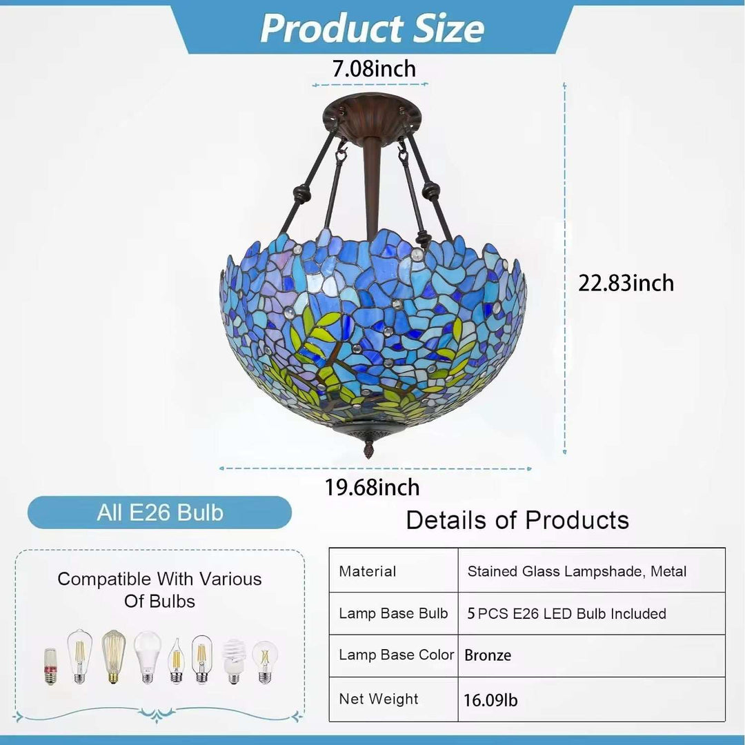 Blue Tiffany Semi-Flush Ceiling Light