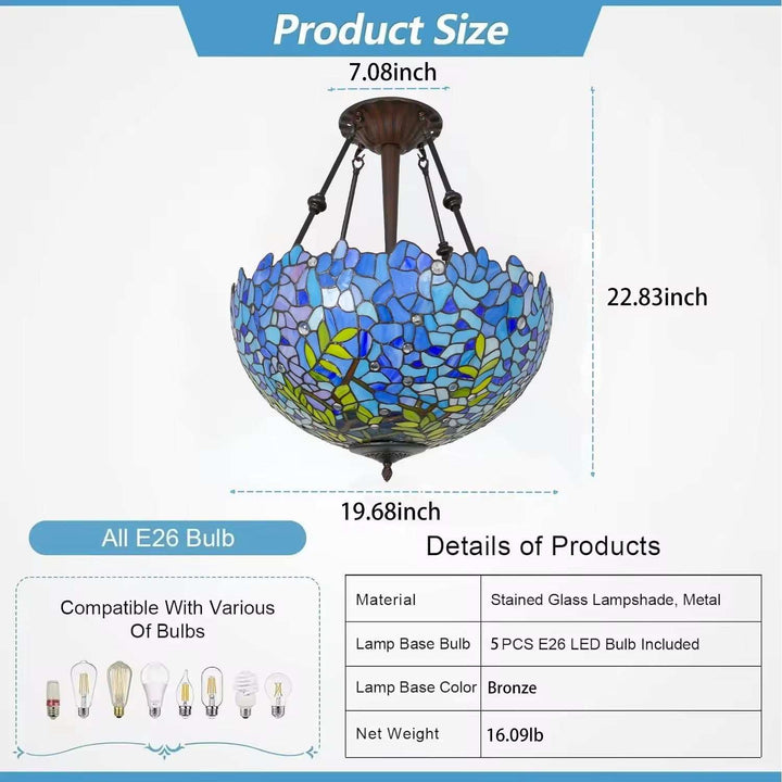 Blue Tiffany Semi-Flush Ceiling Light