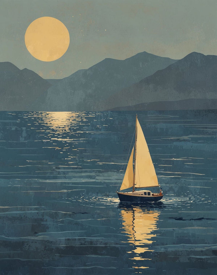 Moonlit Sailboat Serenity Canvas