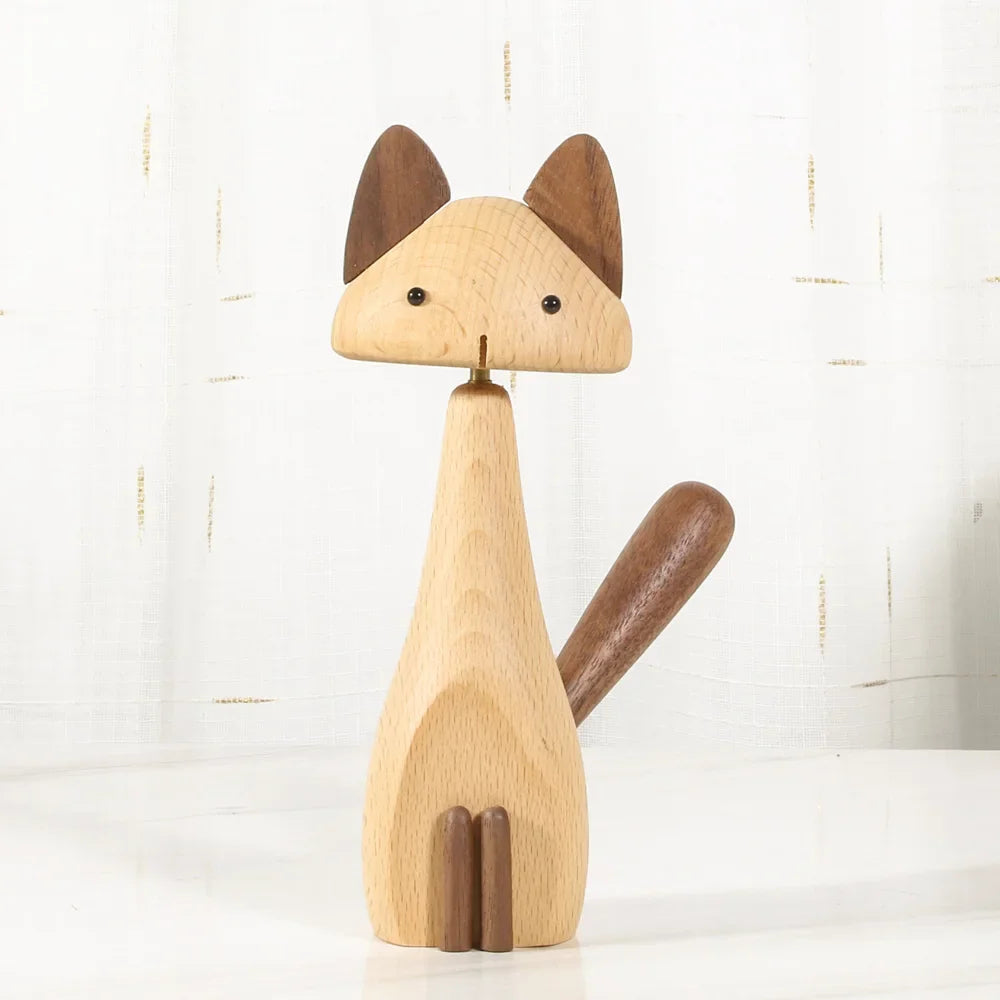 Wooden Cat Figurine