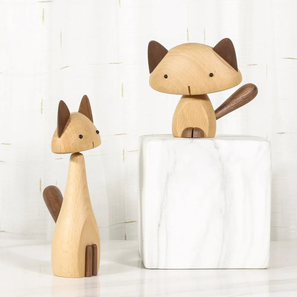 Wooden Cat Figurine