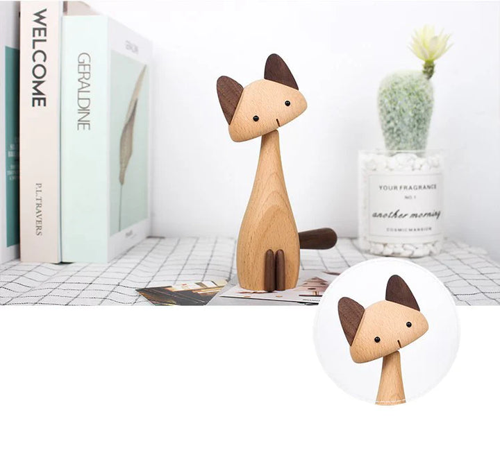 Wooden Cat Figurine