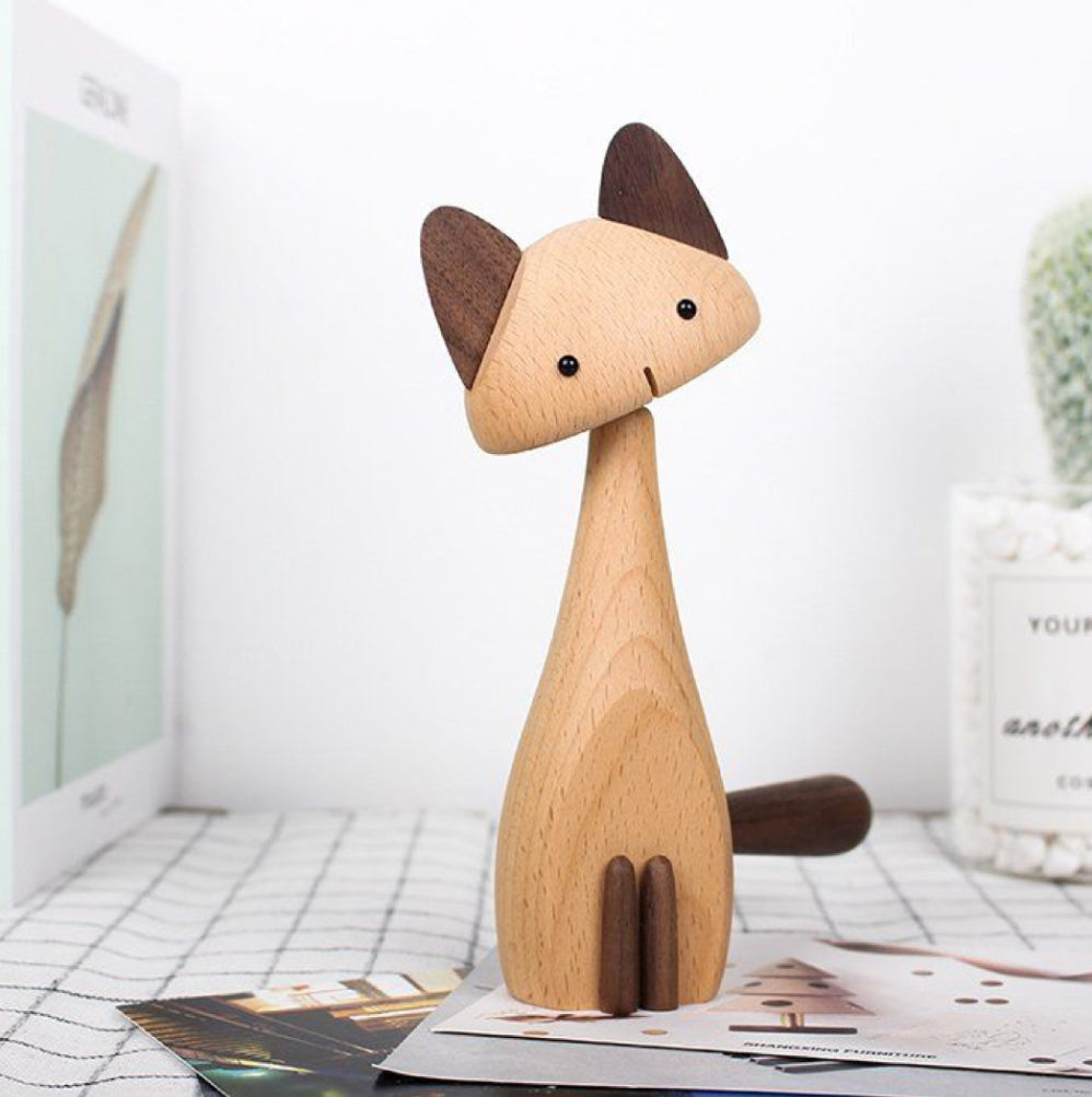Wooden Cat Figurine