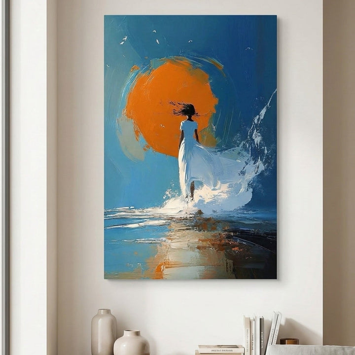 Woman by the Sea at Sunset Canvas
