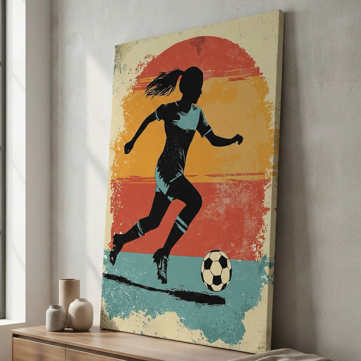 Vintage Soccer Girl Silhouette Canvas