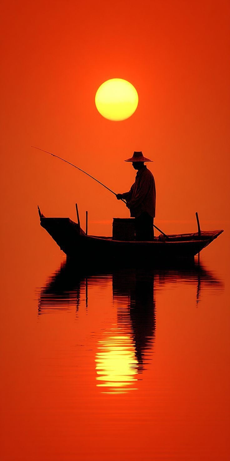 Sunset Fisherman Silhouette Canvas