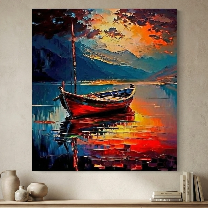 Abstract Red Boat Reflection Canvas